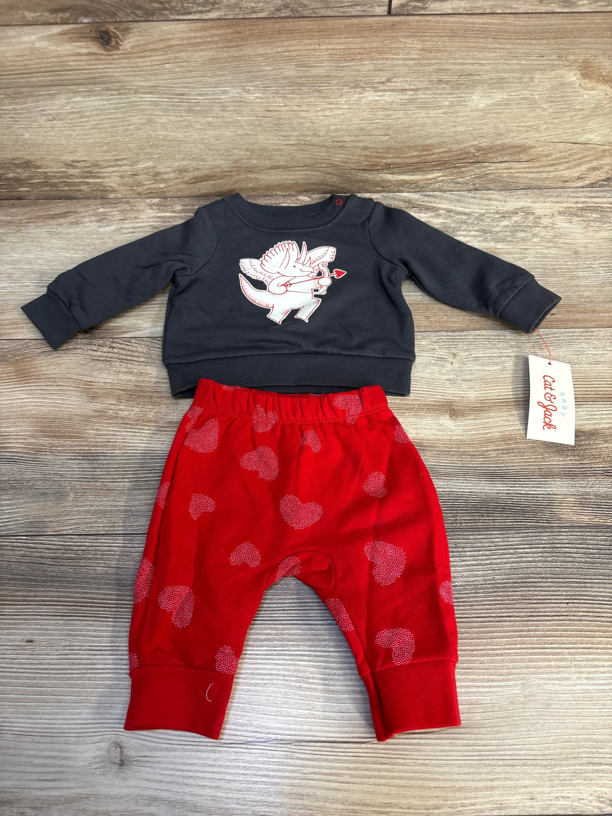 NEW Cat & Jack 2pc Dino Cupid Sweatshirt Set Grey sz Newborn