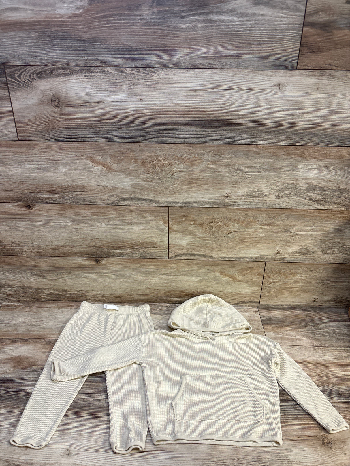 Little Co. 2pc Waffle Knit Hooded Pullover & Pants Set Cream sz 2T