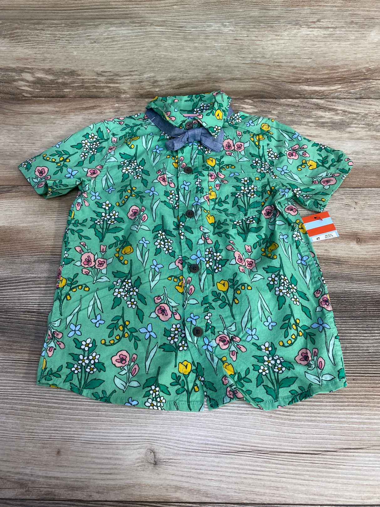 NEW Cat & Jack Floral Button-Up Shirt & Bowtie Green sz 4T - Me n Mommy To Be