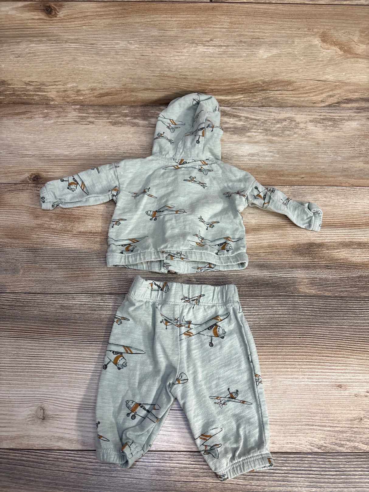 Carter's 2pc Airplane Print Full Zip Hoodie & Joggers Green sz Newborn