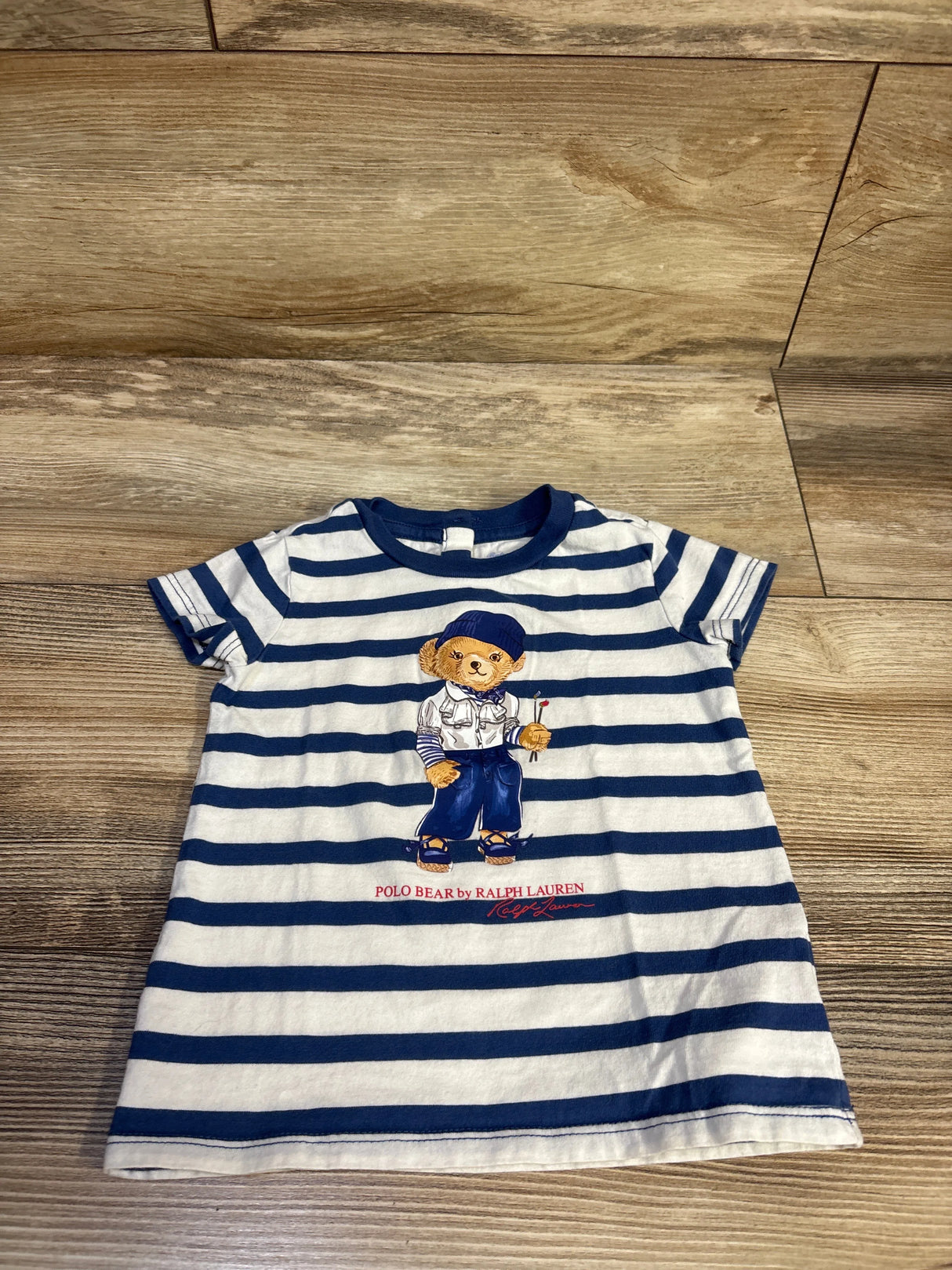 Ralph Lauren Polo Bear Striped Cotton Tee Shirt White sz 12m