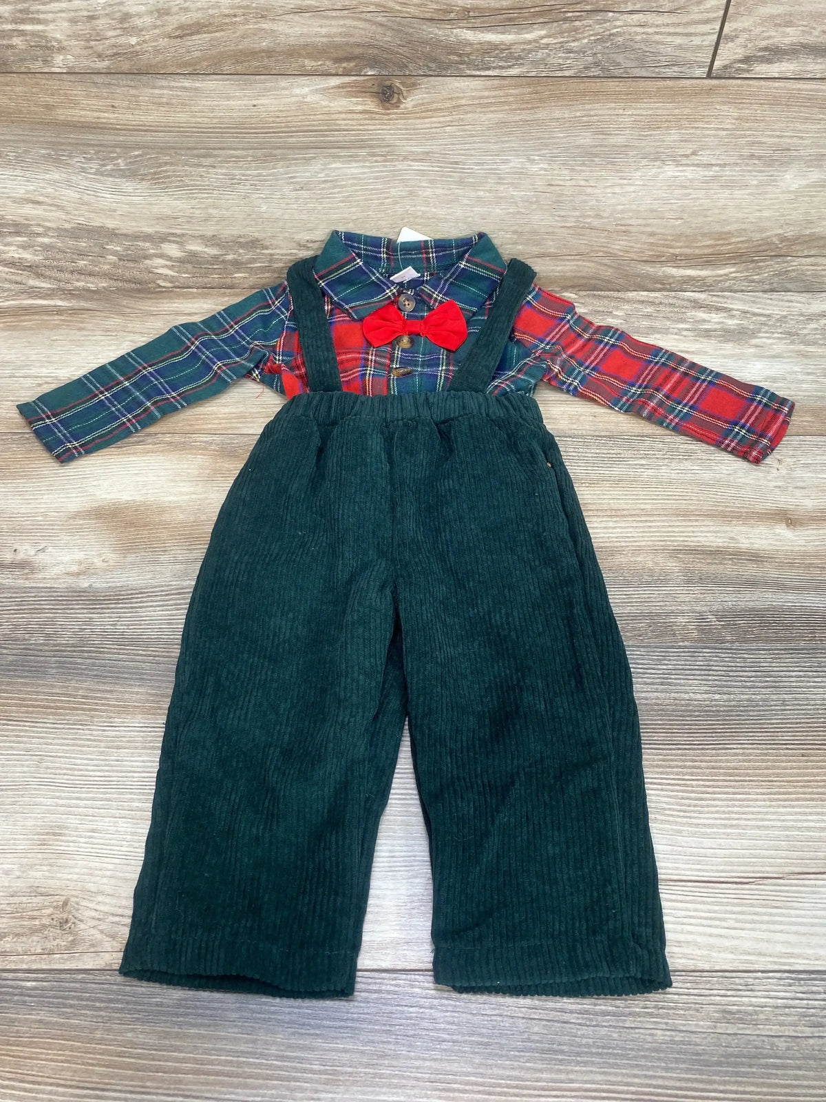 NEW Shein Gentleman Tartan Shirt And Corduroy Overalls 2pc Set sz 6-9m - Me n Mommy To Be