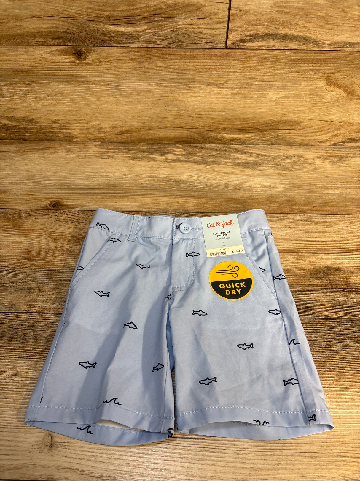NEW Cat & Jack Shark Print Flat Front Shorts Light Blue sz 5T