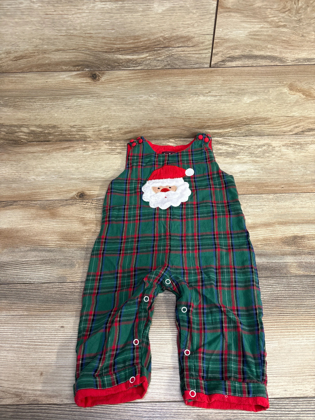 Lil Cactus Plaid Santa Smocked Overalls Green sz 12-18m