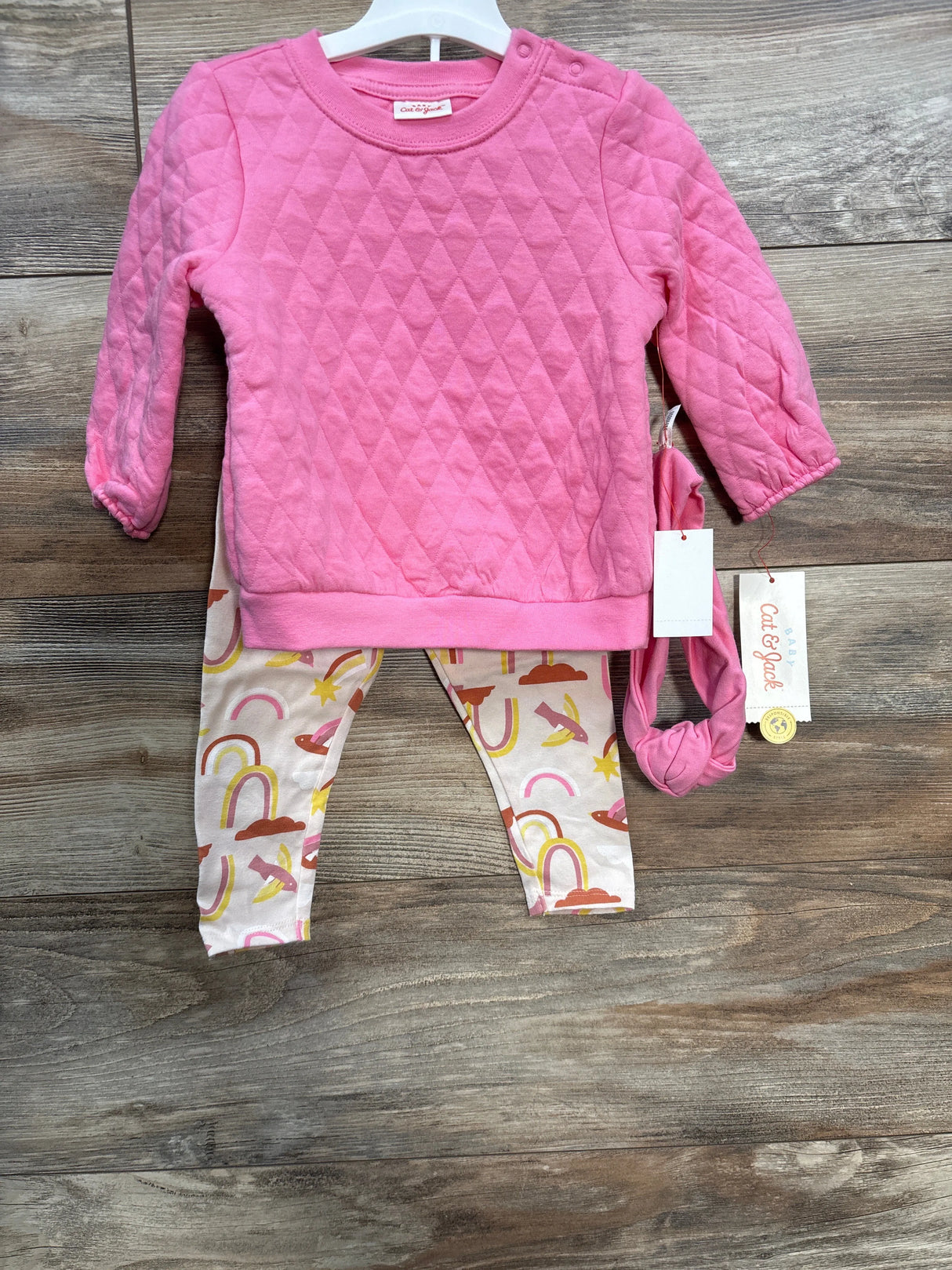 NEW Cat & Jack 3pc Quilted Sweatshirt & Pants Set Pink sz 12m