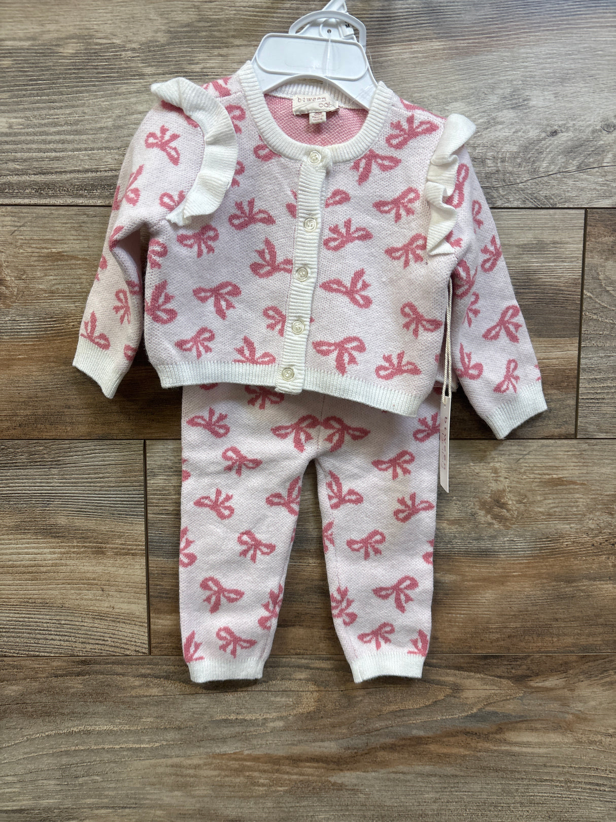 NEW Btween Baby 3pc Knit Cardigan, Pants, & Hat Set Pink sz 3m