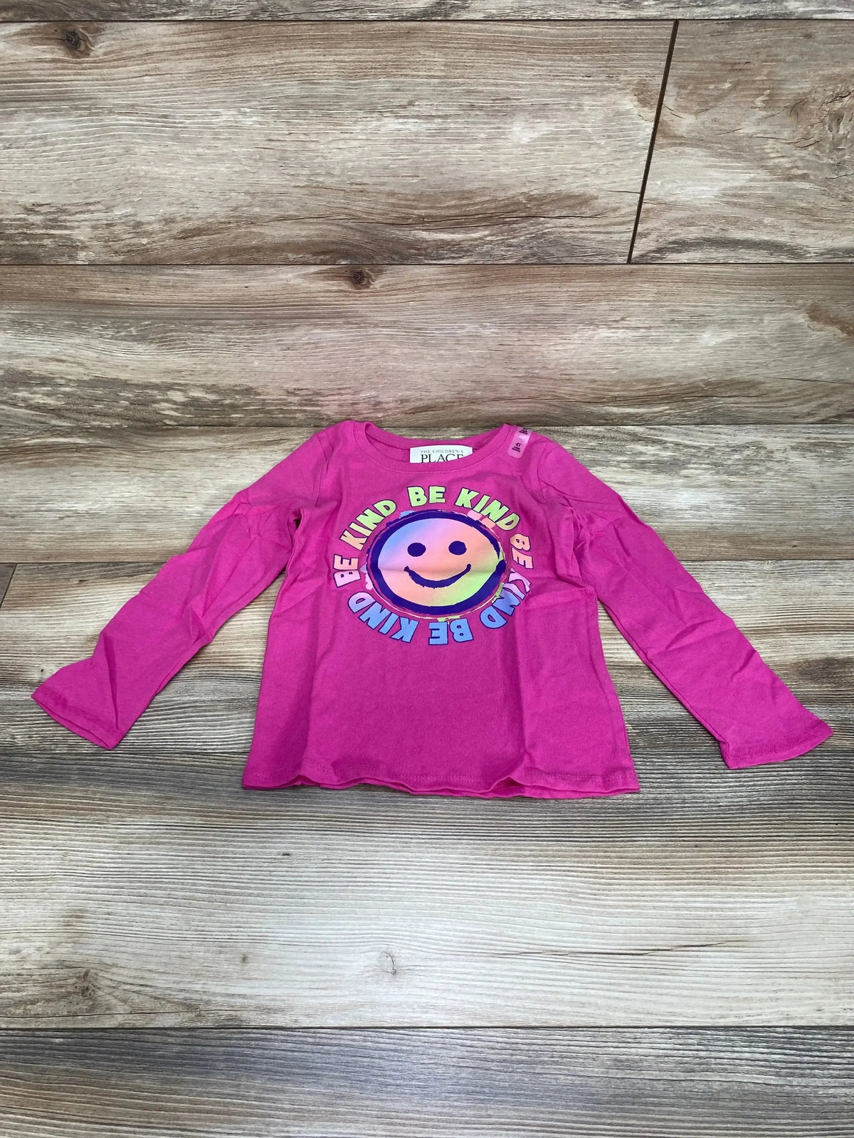 Front view of Children’s Place pink toddler T-shirt (size 4T) showing ‘Be Kind’ heart print on front with white background