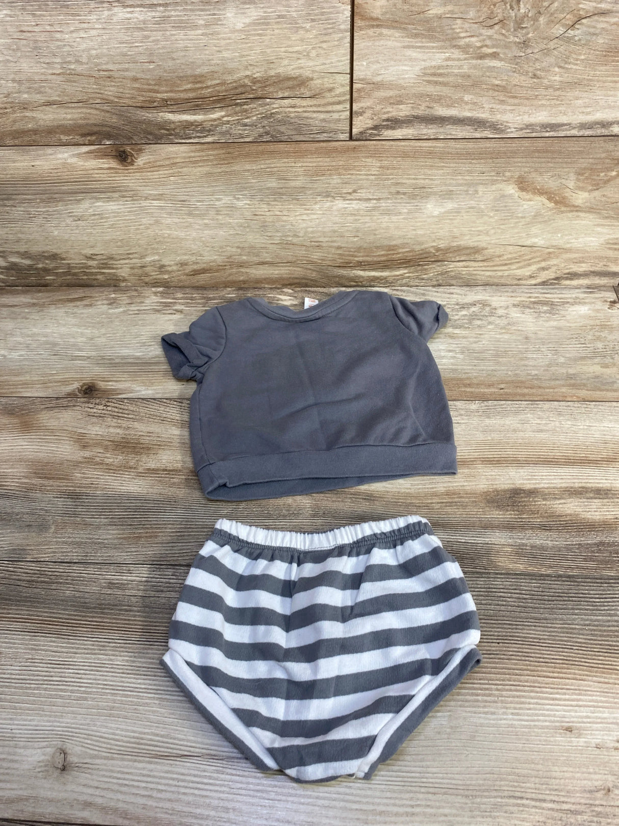 Gray baby outfit with striped shorts, kids clothing resale