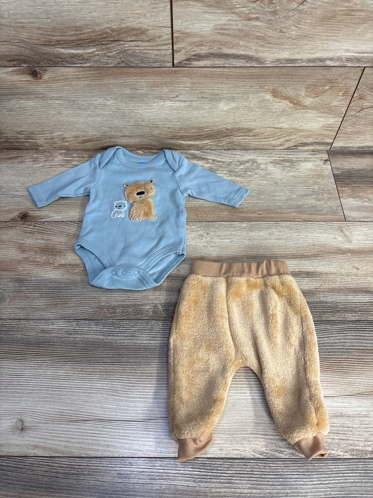 Bon Bebe 2pc Bear Bodysuit & Plush Pants Set Blue sz 0-3m