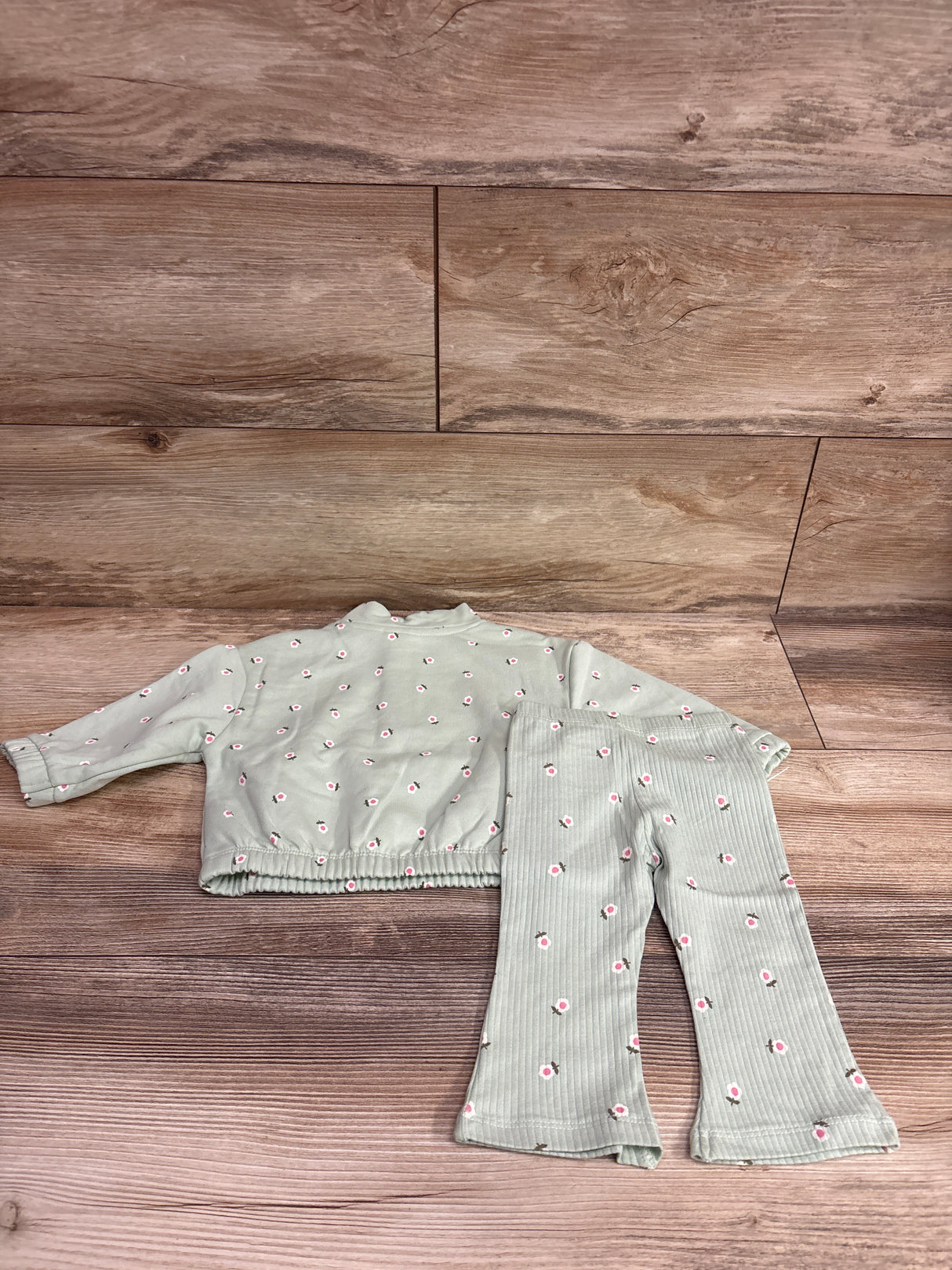 NEW Cat & Jack 2pc Floral Half-Zip Sweatshirt & Pants Set Green sz 6-9m