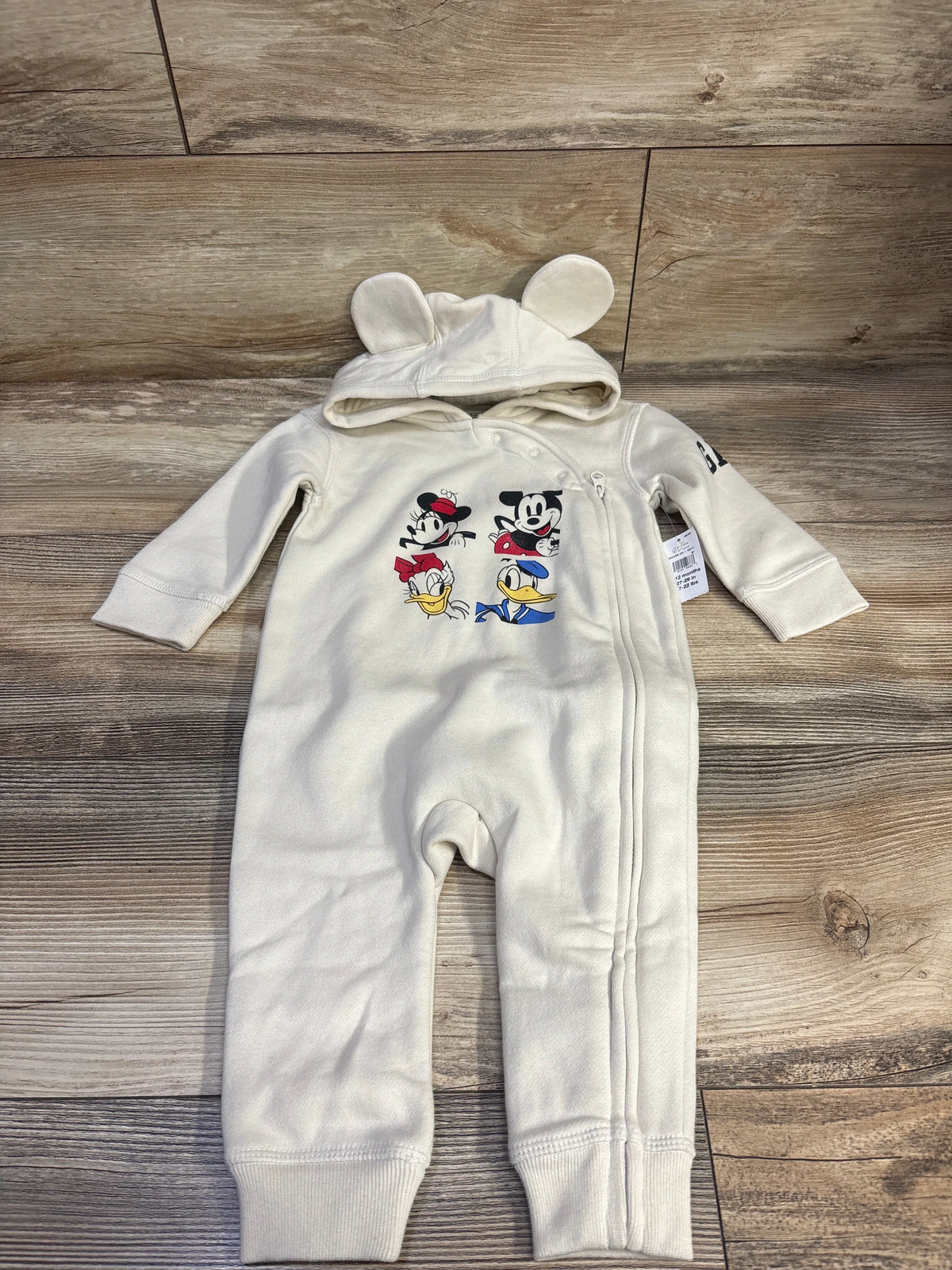 NEW Baby Gap x Disney Mickey Mouse Hooded Coverall Beige sz 6-12m