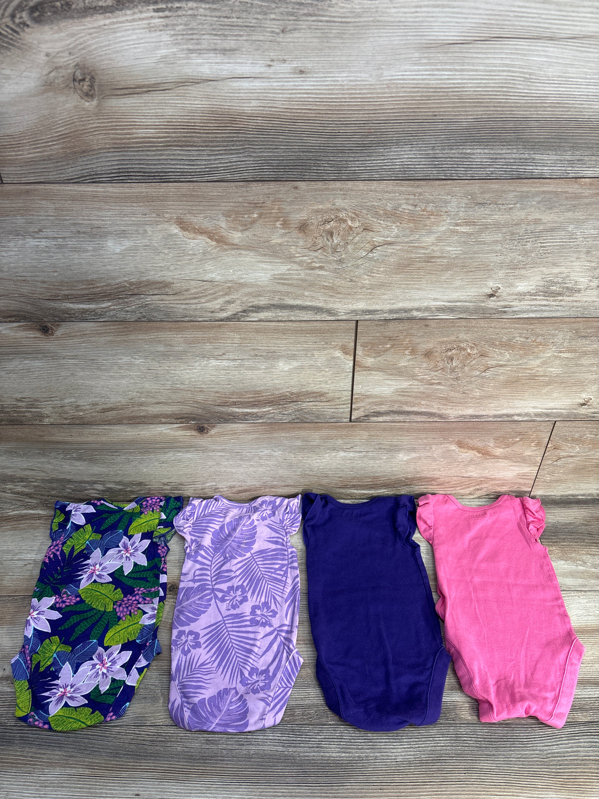 Bundles 4pk Floral Ruffle Sleeve Bodysuits Purple sz 9-12m
