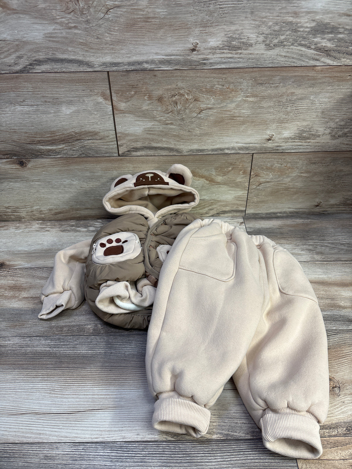Mama Nest Adorabee Bear 3pc Thick Fleece Set Beige sz 18-24m