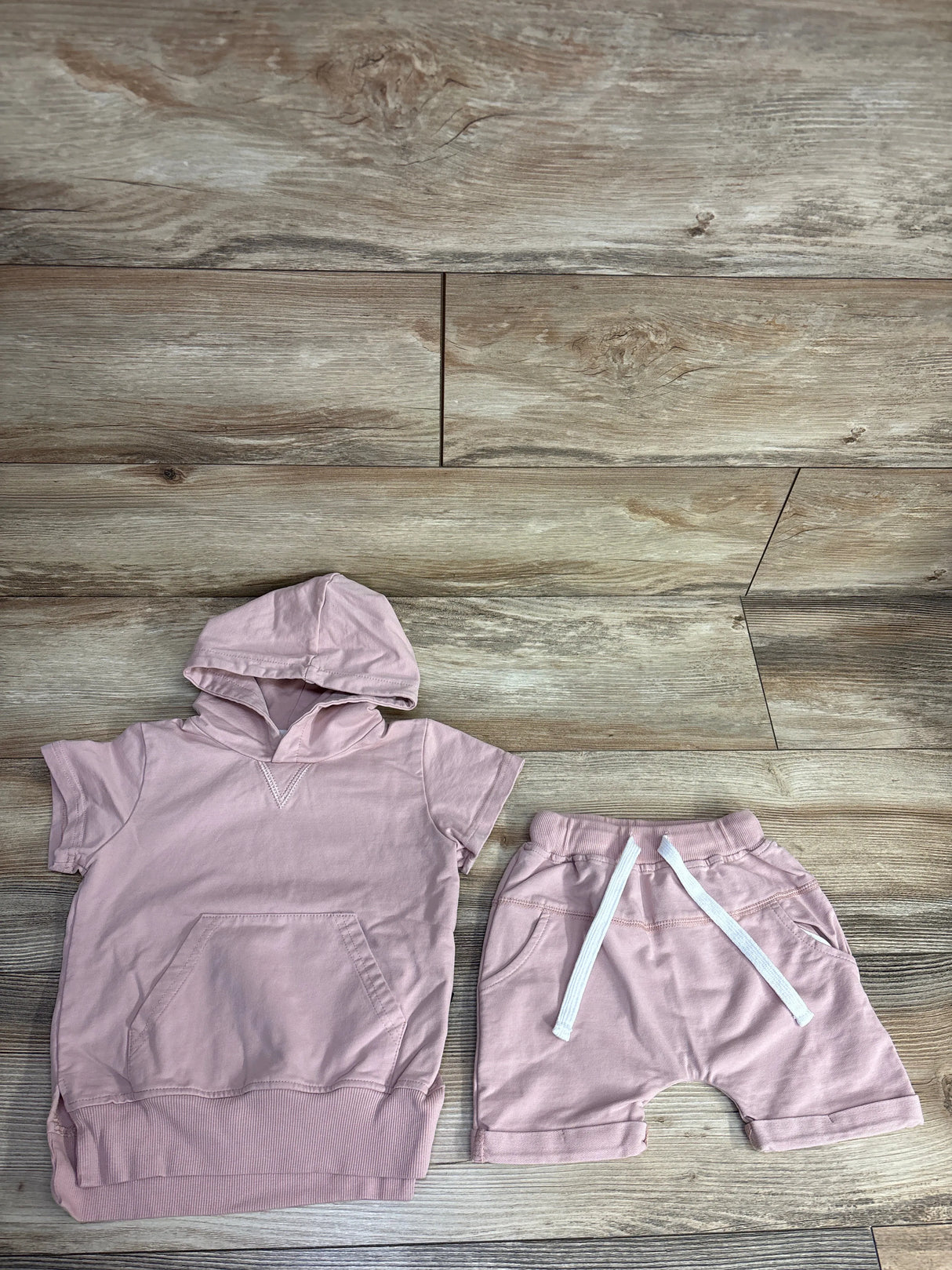 Little Bipsy Short Sleeve Hoodie & Harem Shorts Dusty Rose sz 2T-3T