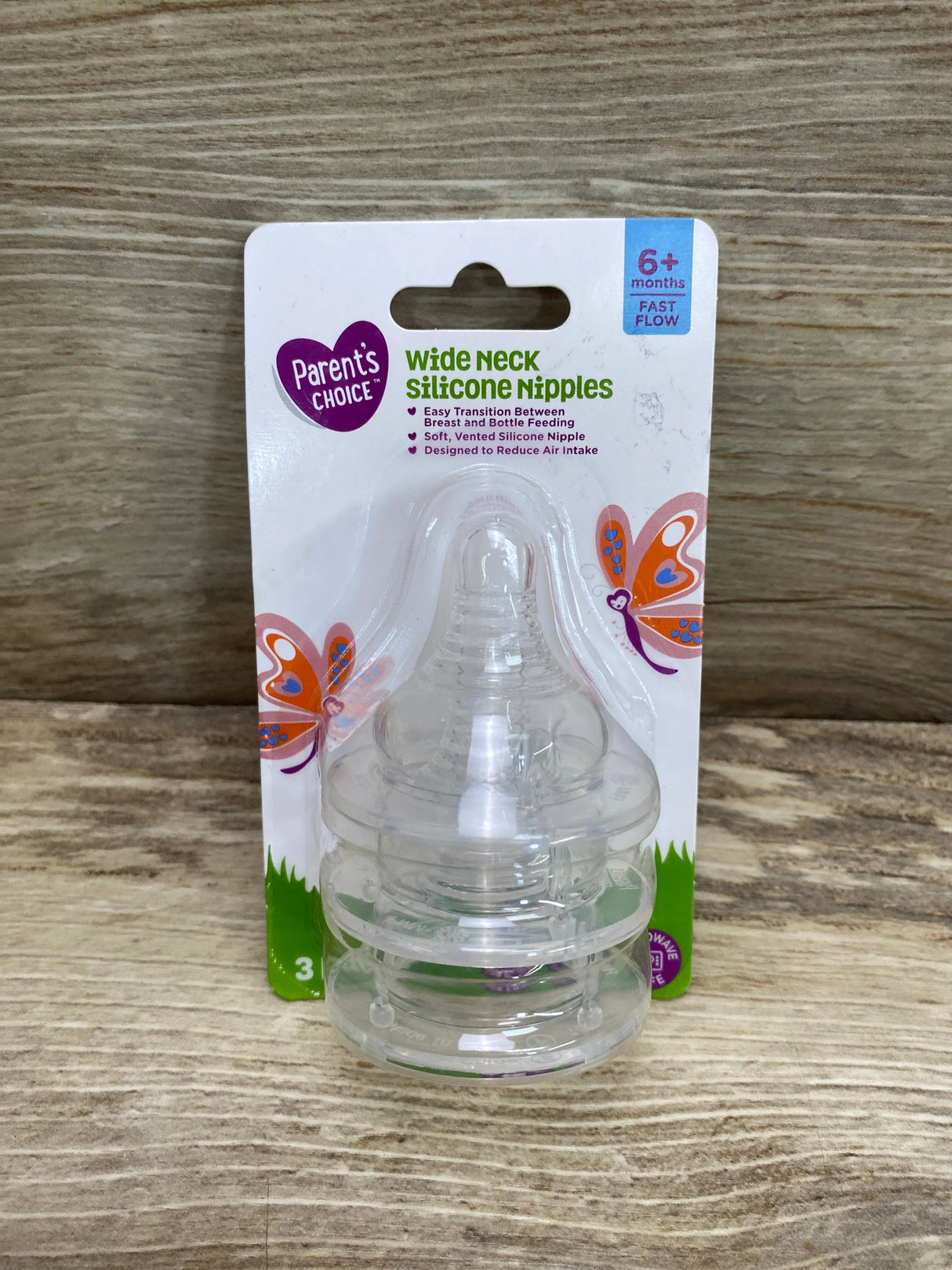 NEW Parent's Choice 3Pk Wide Neck Silicone Nipples 6m+ Fast Flow - Me n Mommy To Be