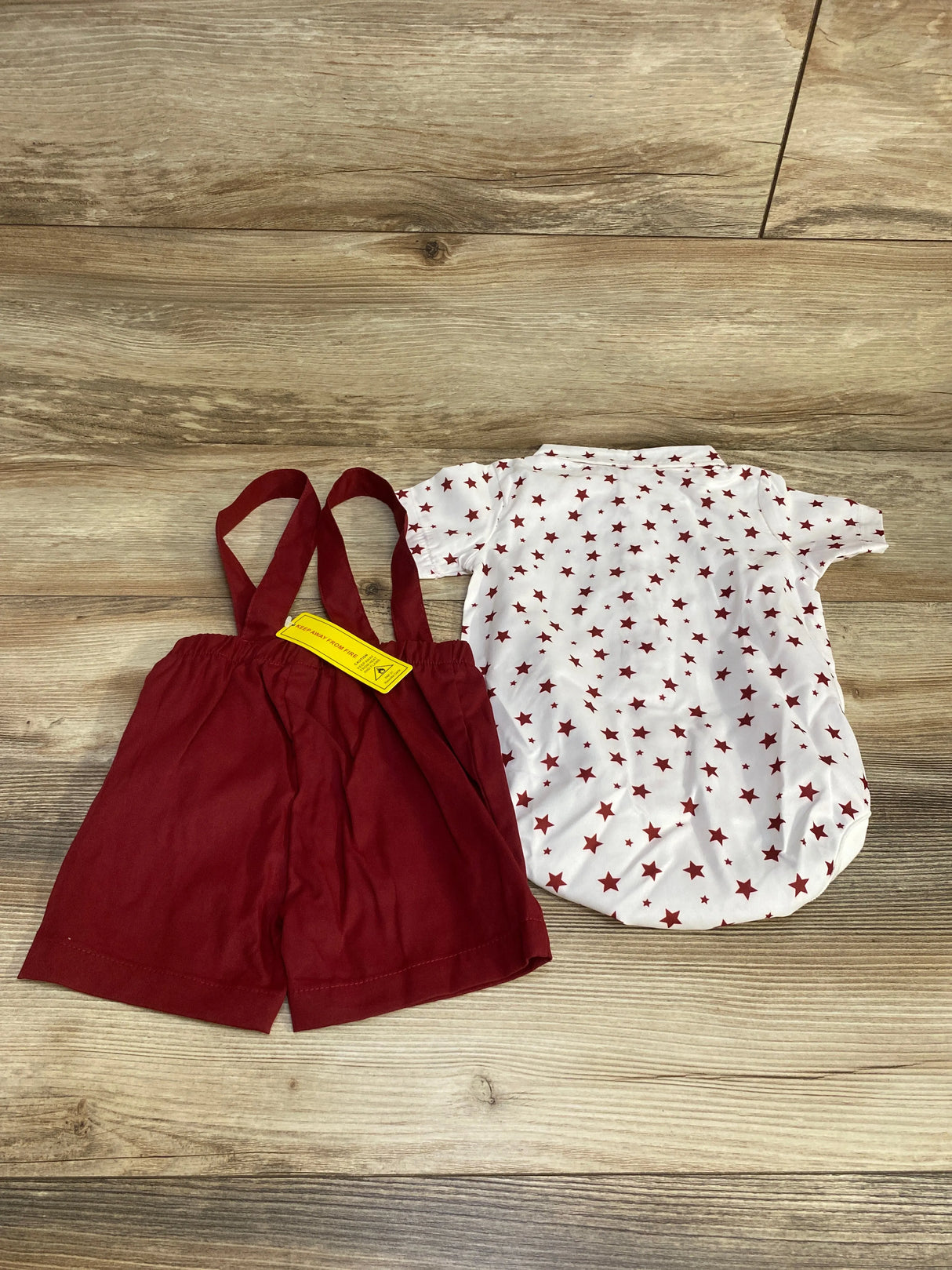 NEW Shein 2pc Star Print Bodysuit & Suspender Shorts White sz 6-9m - Me n Mommy To Be