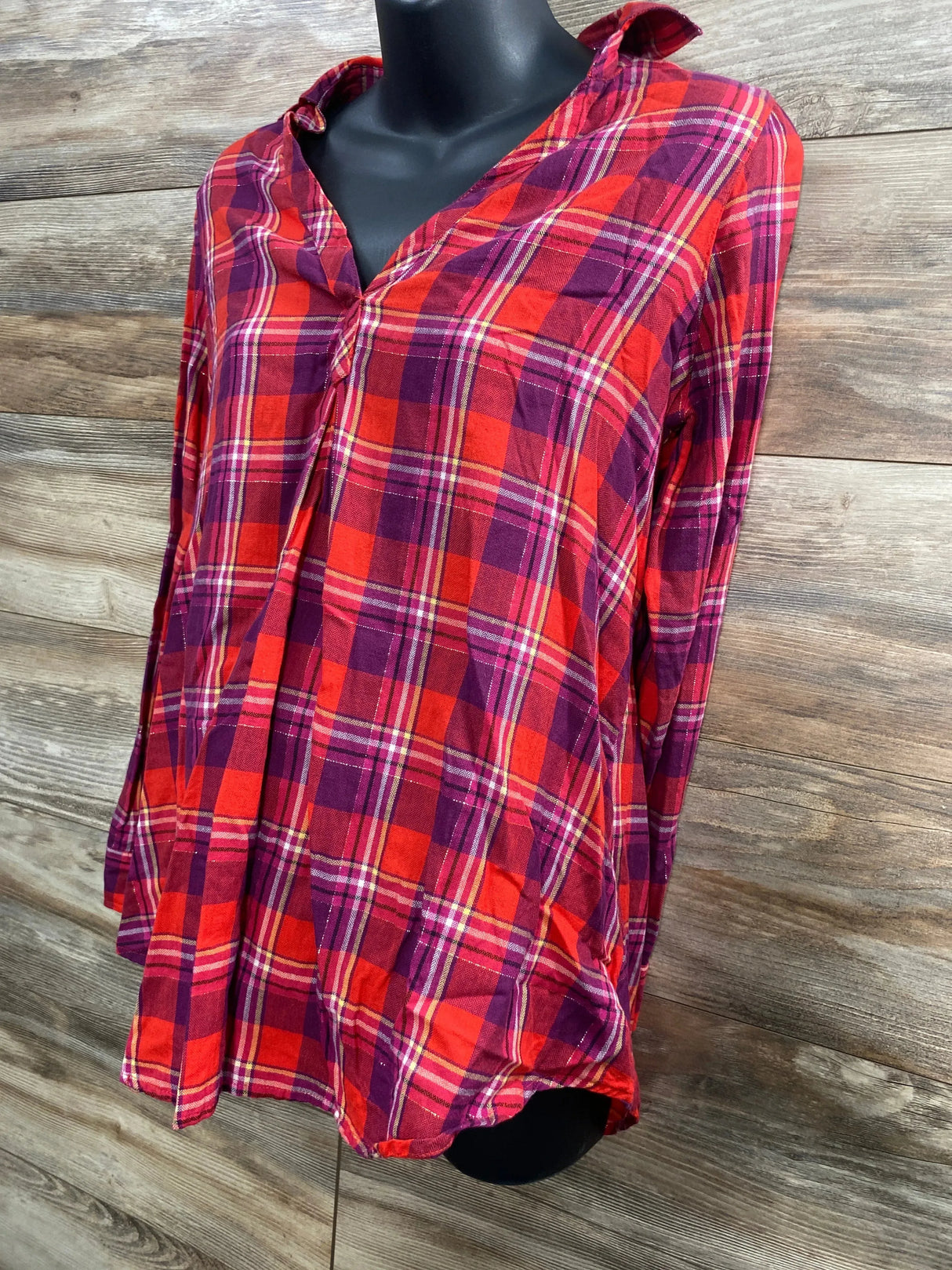 a:glow Maternity Plaid Tunic Red sz Small - Me n Mommy To Be