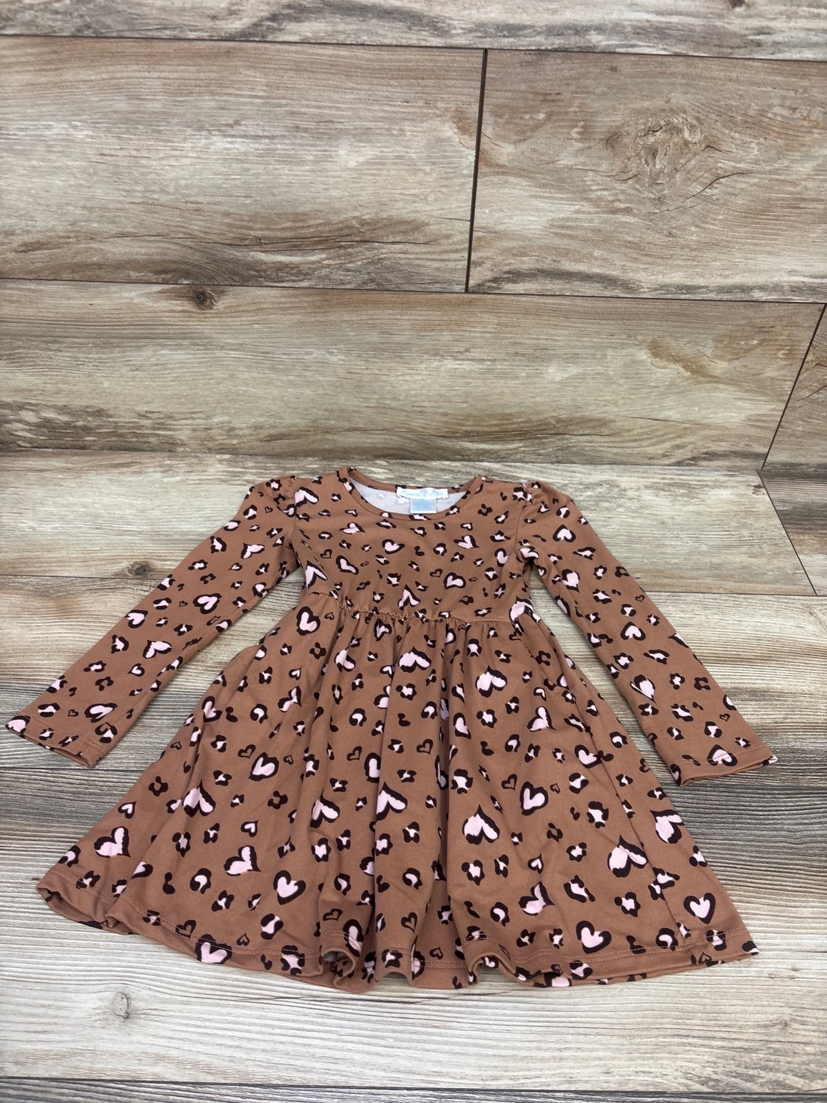 Emma & Elsa Long Sleeve Leopard Dress Brown sz 2T