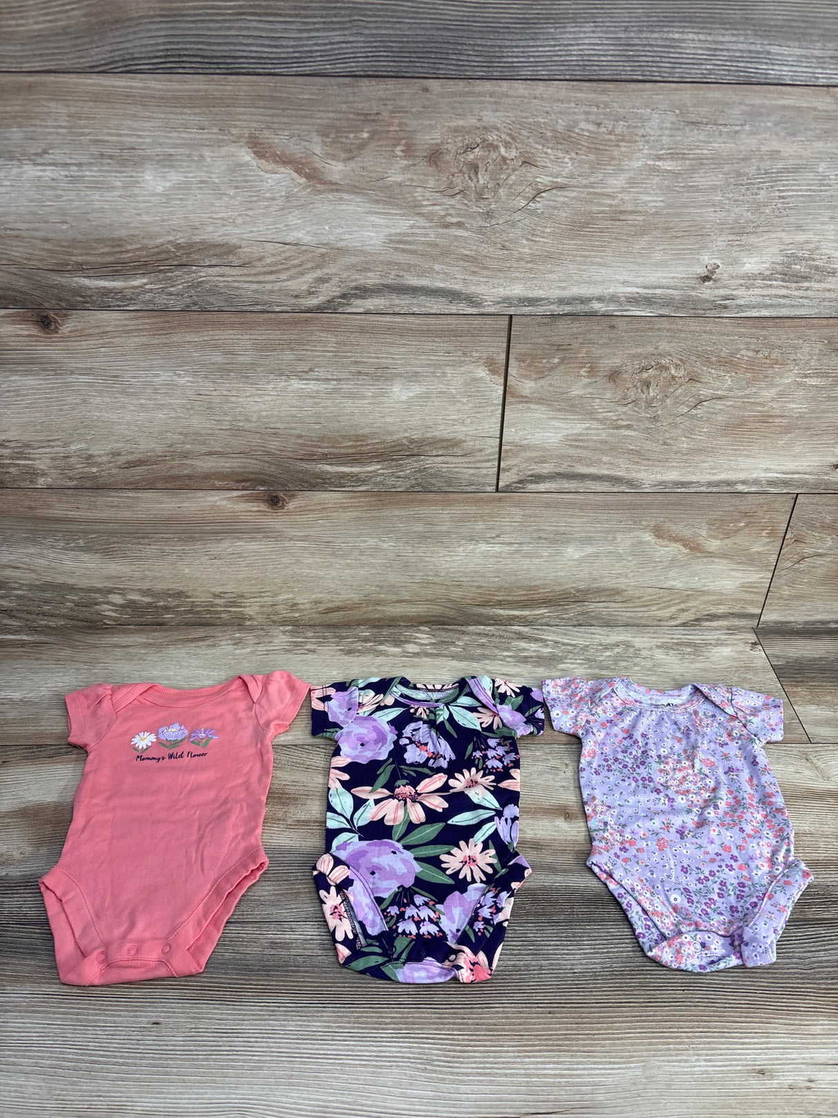 Bundles 3pk Floral Bodysuit Set Lilac sz 0-3m