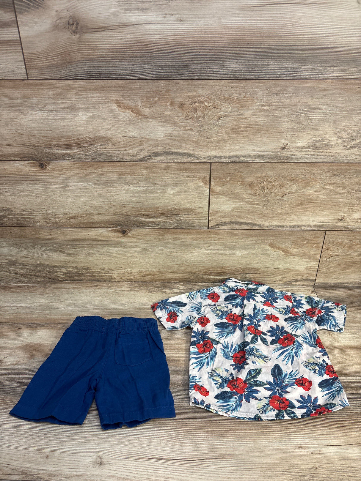 Alex & Jack 2pc Hawaiian Button Up Shirt & Short Set Blue sz 3T