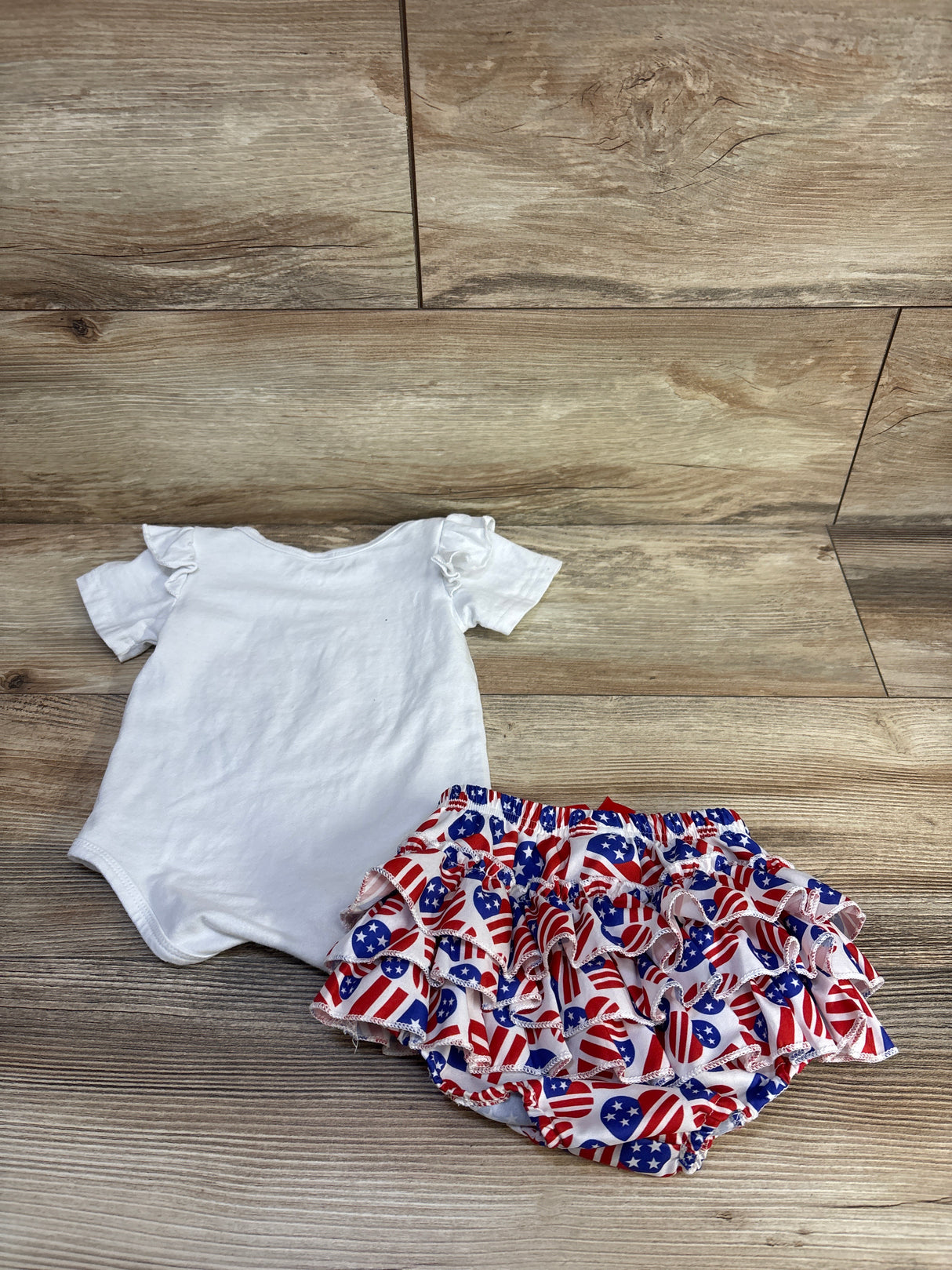 Sunwittafy 2pc My First 4th of July Bodysuit & Ruffle Bottoms Set White sz 6-12m