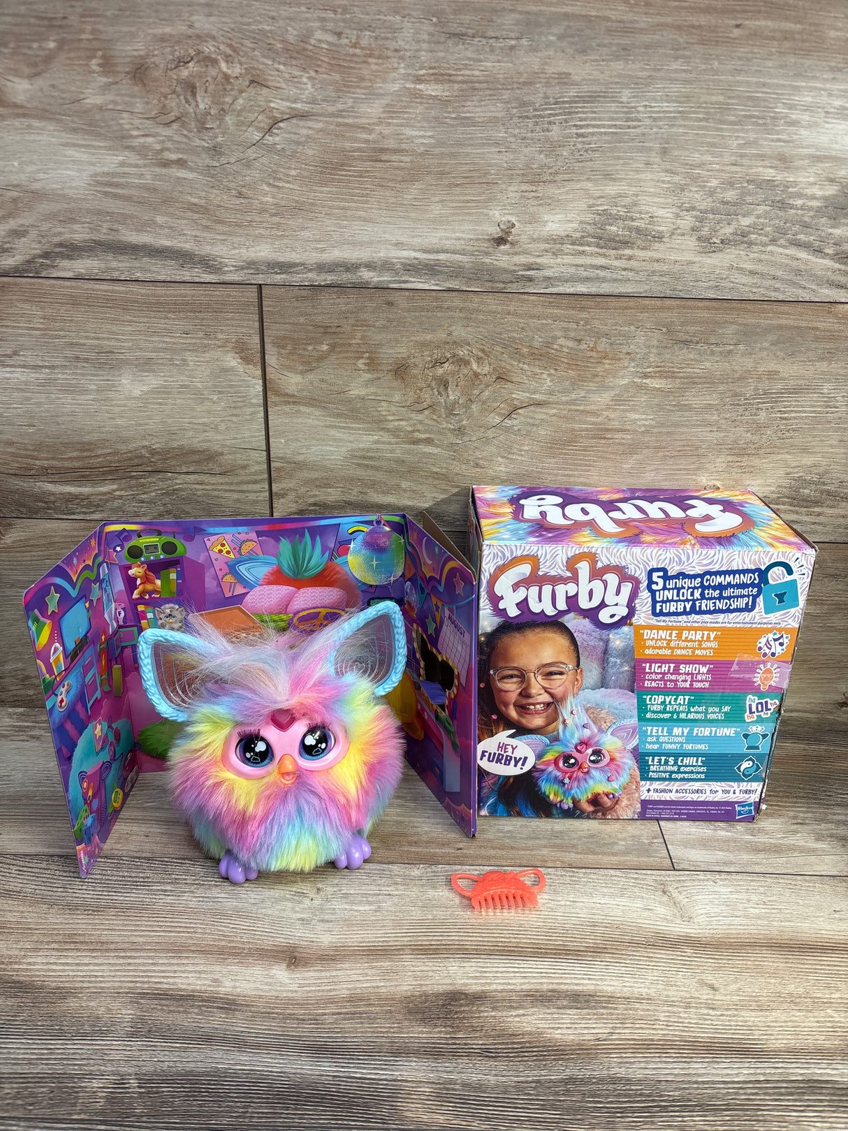 Furby Tie-Dye Plush Interactive Toy with Comb