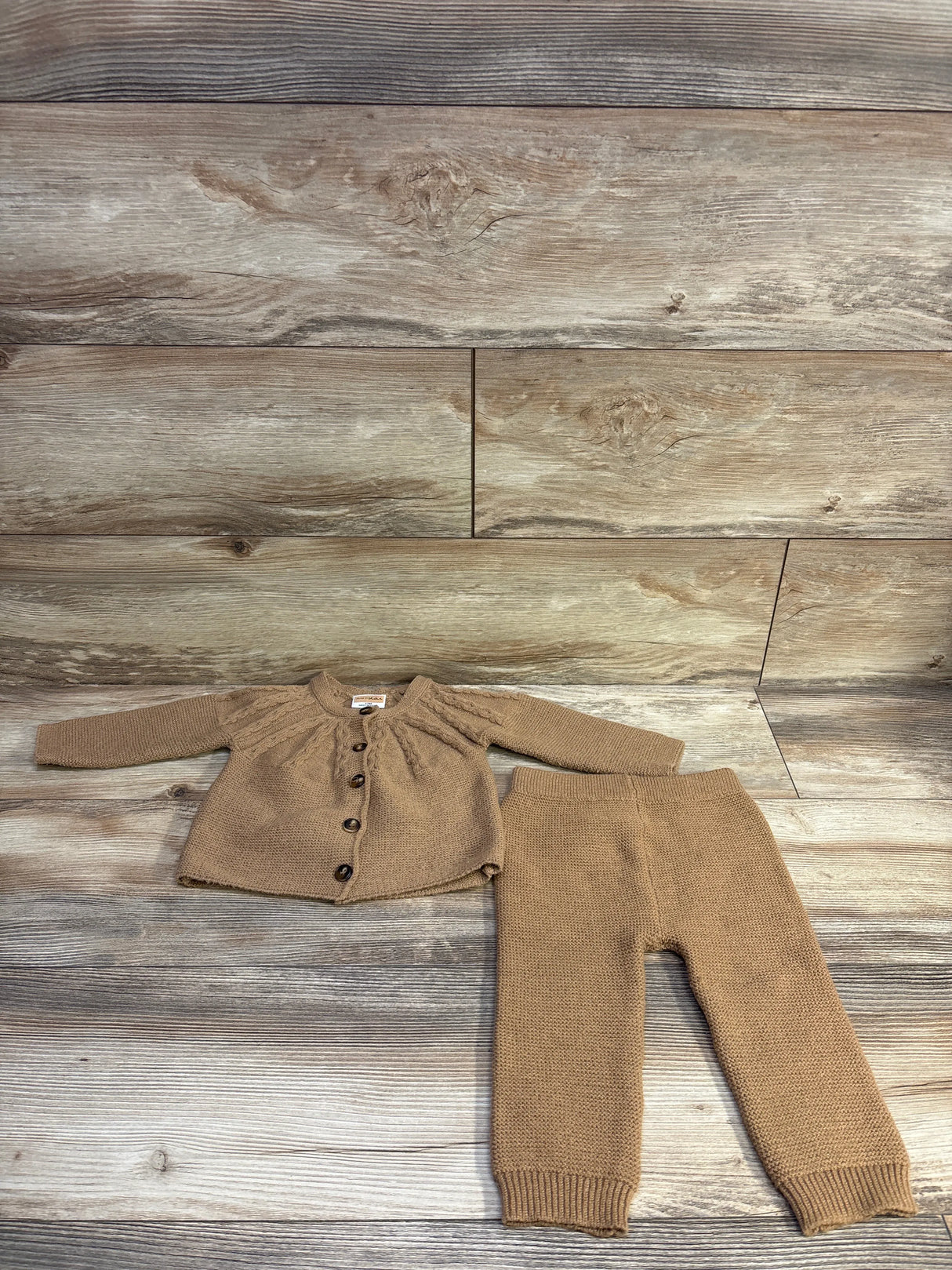 Arlo & Kai 2pc Knit Button-Up Cardigan & Pants Set Brown sz 12m