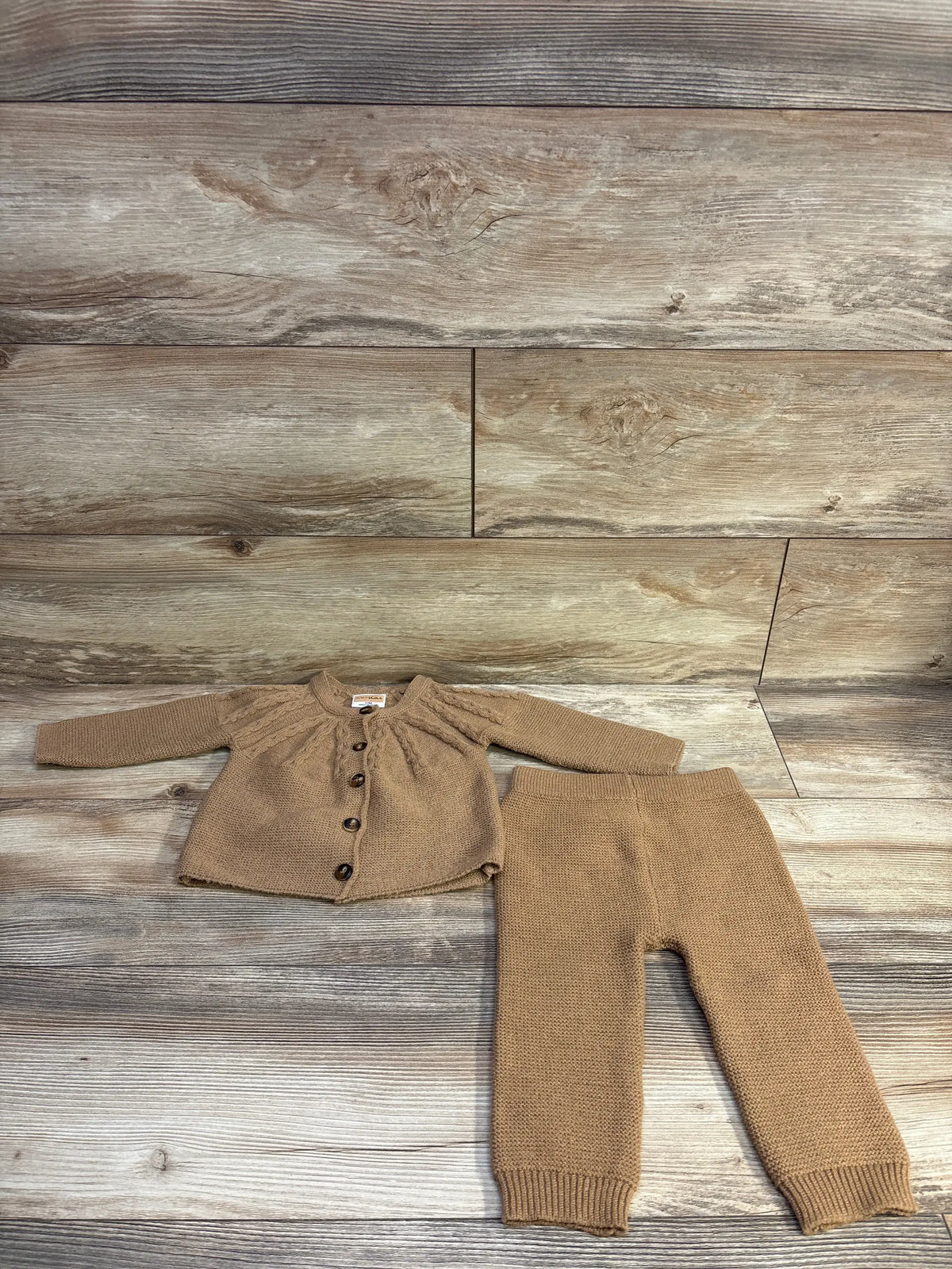 Arlo & Kai 2pc brown knit button-up cardigan and pants set for baby size 12m