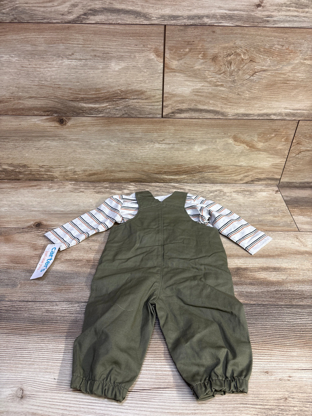 NEW Just One You 2pc Striped Shirt & Overalls Set Grey sz 3m