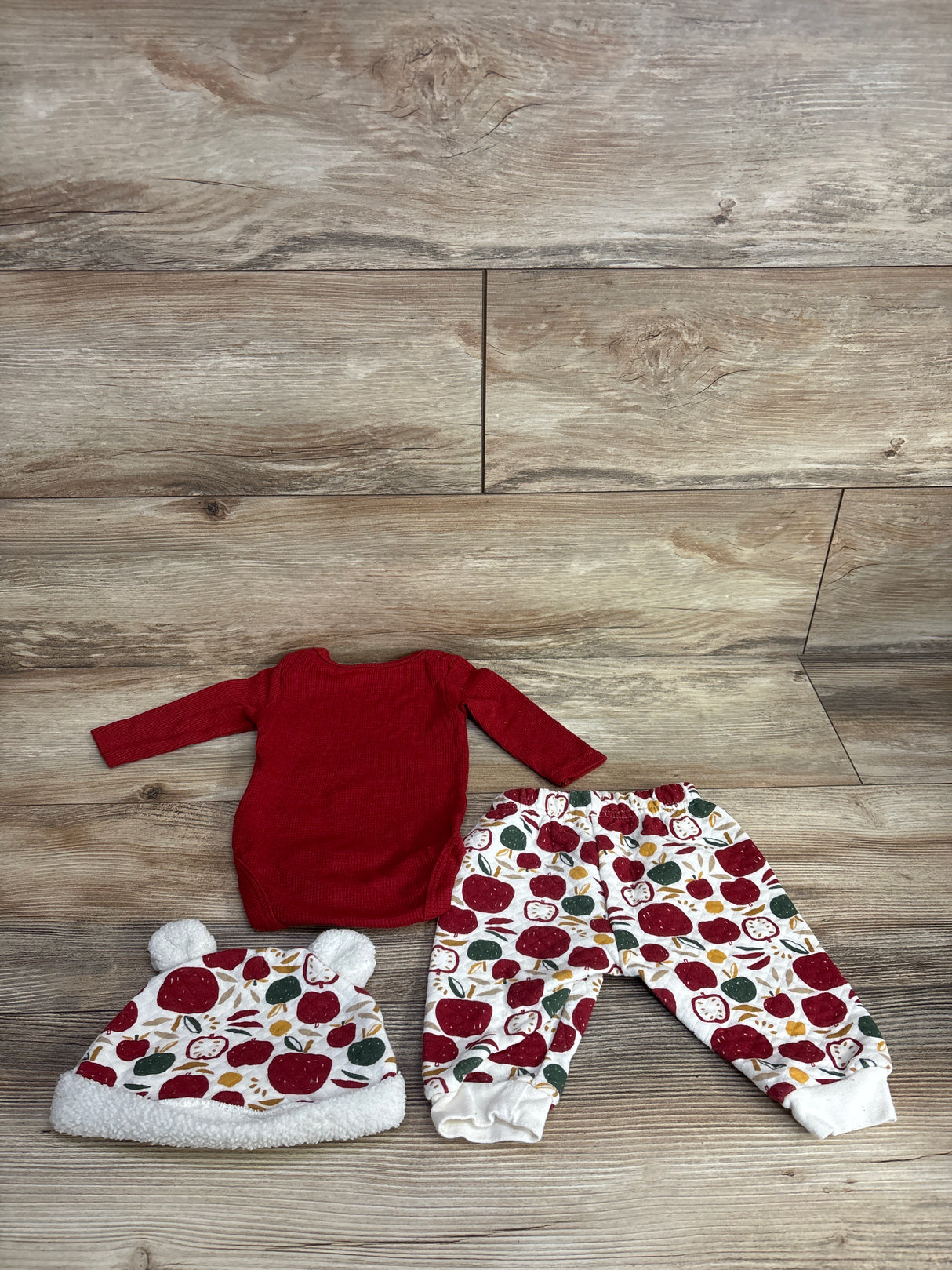 Chick Pea 3pc Waffle Knit Shirt & Bottoms Set Red sz 0-3m