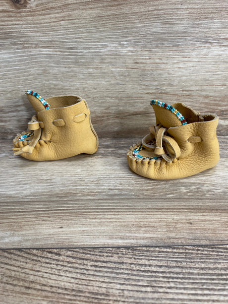 Baby Bootie Beaded Leather Moccasin Slippers sz 2c - Me n Mommy To Be