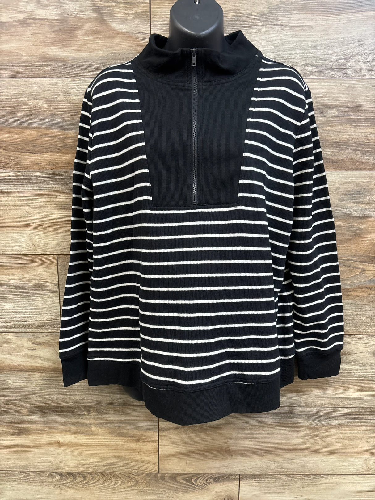 NEW Isabel Maternity Half Zip Striped Sweatshirt Black sz XL