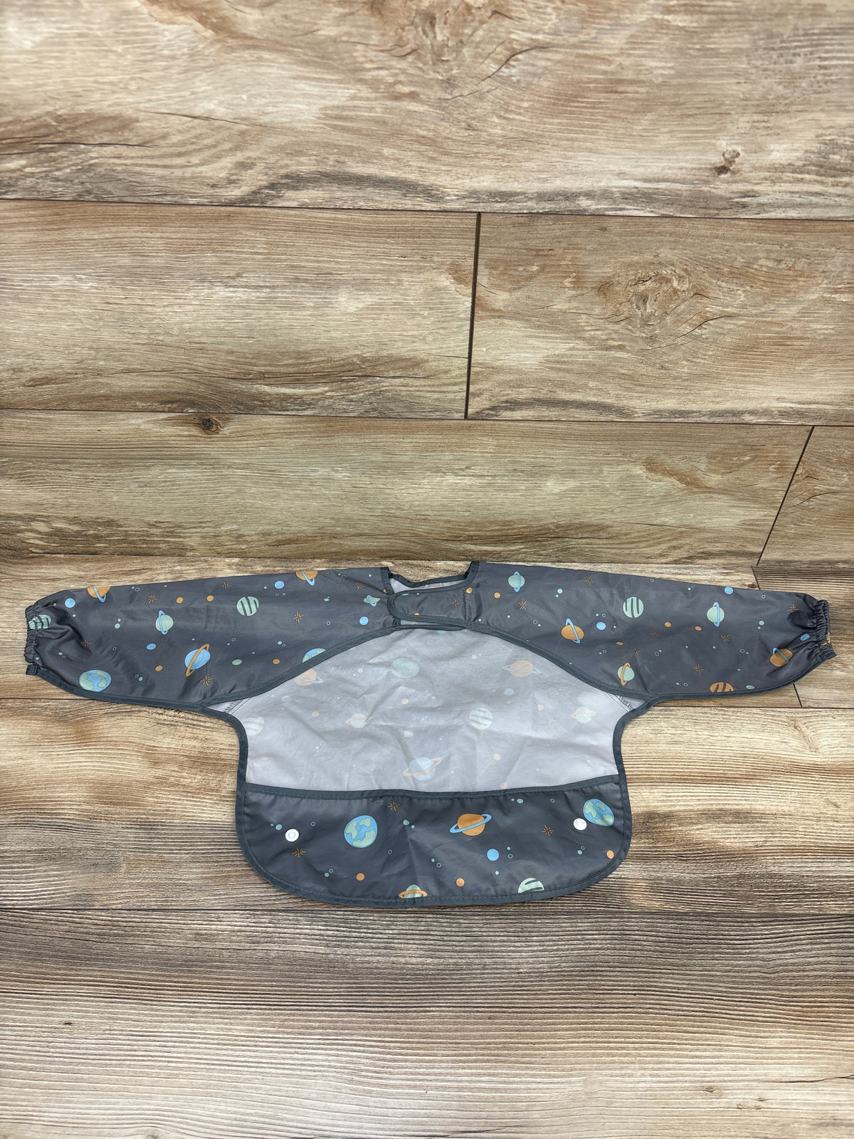 Tiny Twinkle Mess Proof/Waterproof Long Sleeve Bib Planets Grey sz 6-24m