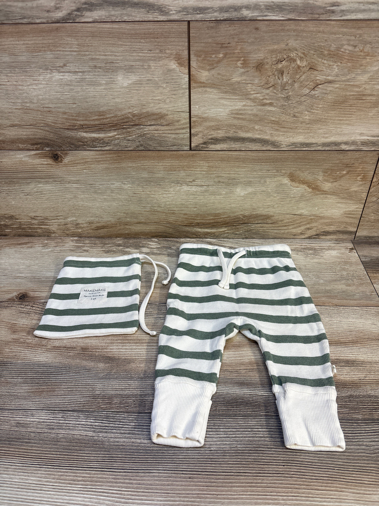 MakeMake Organics Convertible Foot Striped Pants & Bag White sz 3-6m