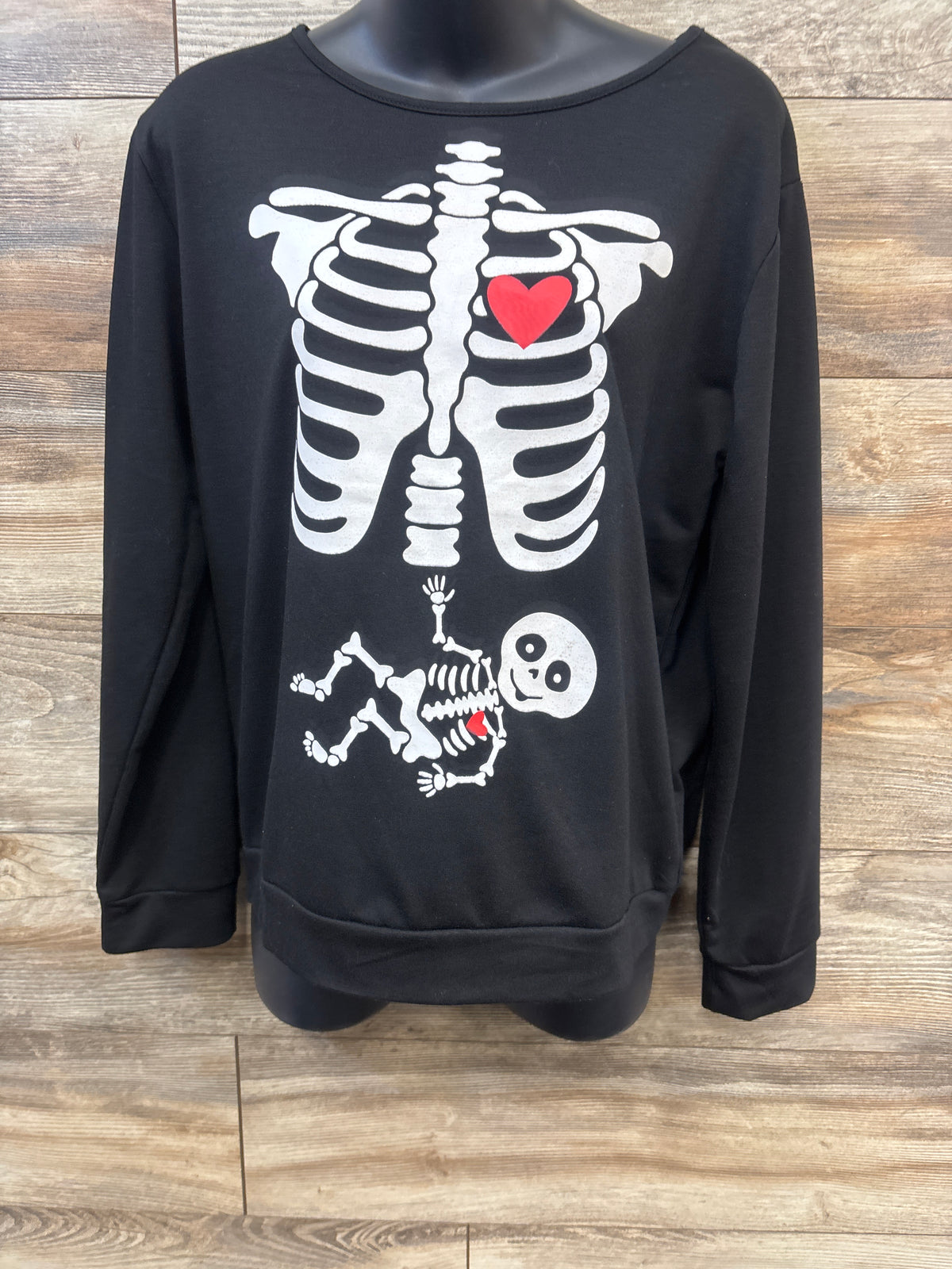 Maternity Halloween Skeleton Long Sleeve Shirt Black sz Large