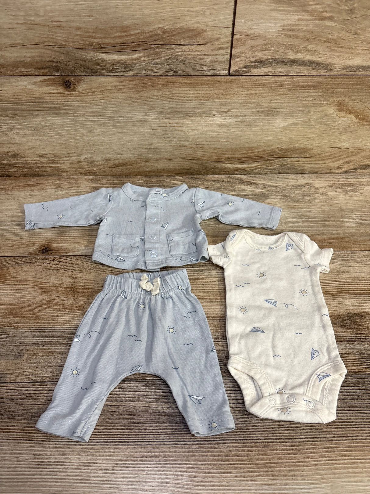 Carter's 3pc Paper Airplane Bodysuit set Blue sz Preemie