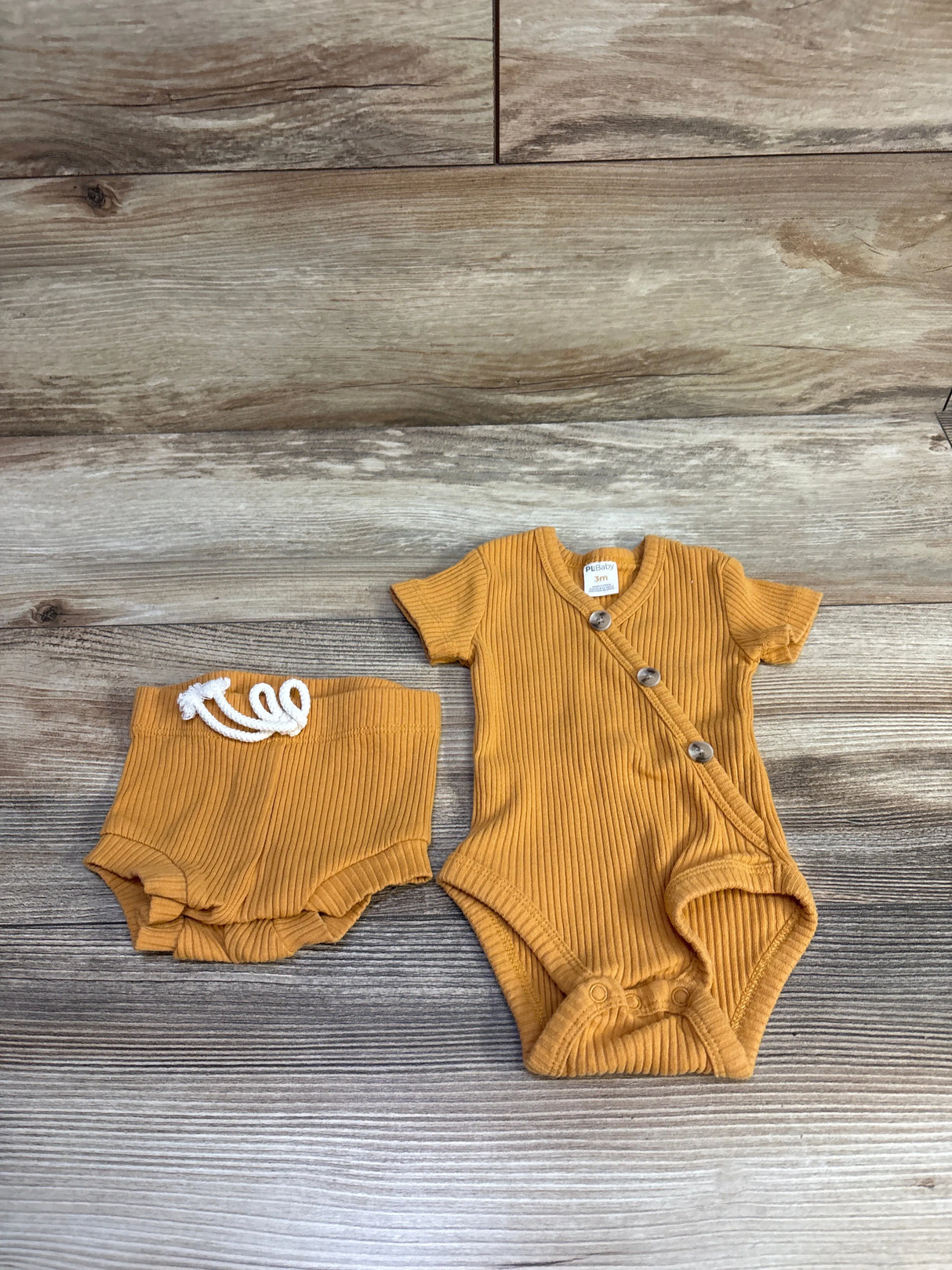 PL Baby 2pc Ribbed Bodysuit & Shorts Set Yellow sz 3m