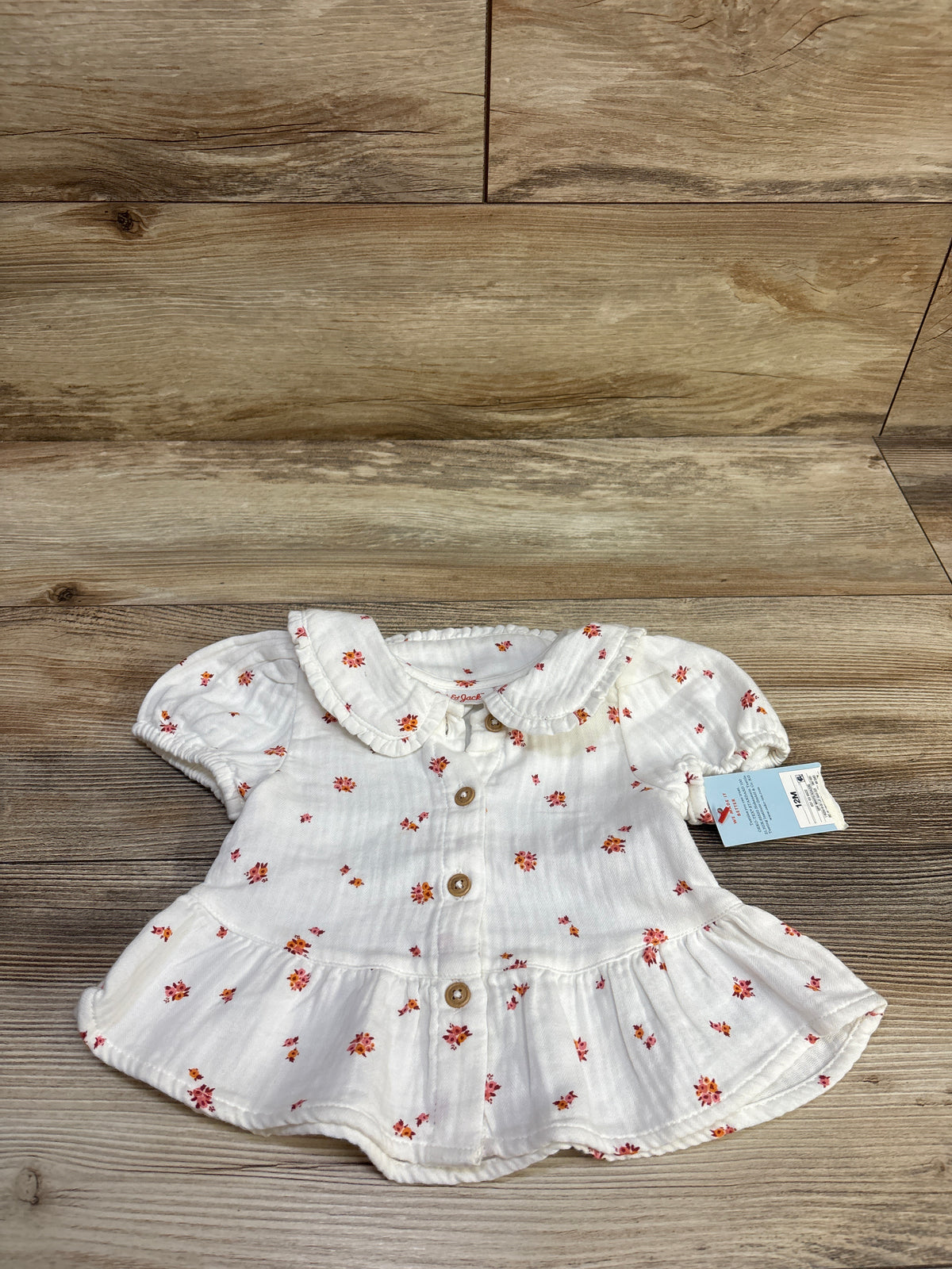 NEW Cat & Jack Gauze Button-Front Peplum Top White sz 12m