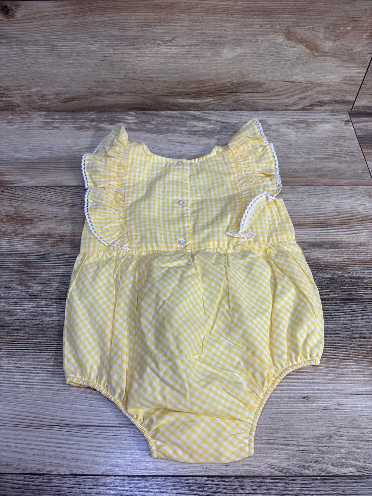 Little Me Embroidered Gingham Bubble Romper Yellow sz 24m
