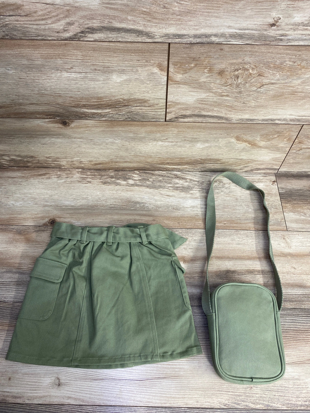 2pc Chambray Cargo Skirt & Bag Set Sage sz 5-6T