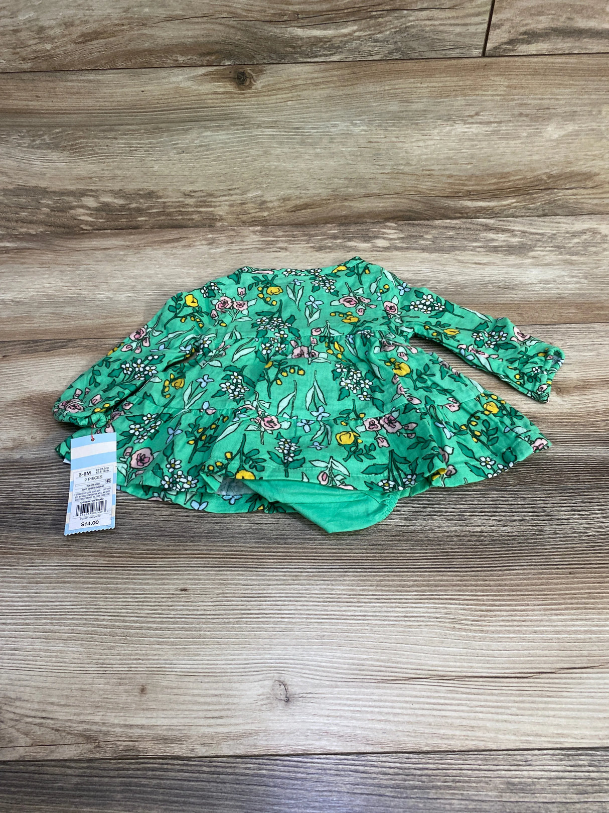 NEW Cat & Jack Floral Henley Dress & Bloomers Green sz 3-6m - Me n Mommy To Be