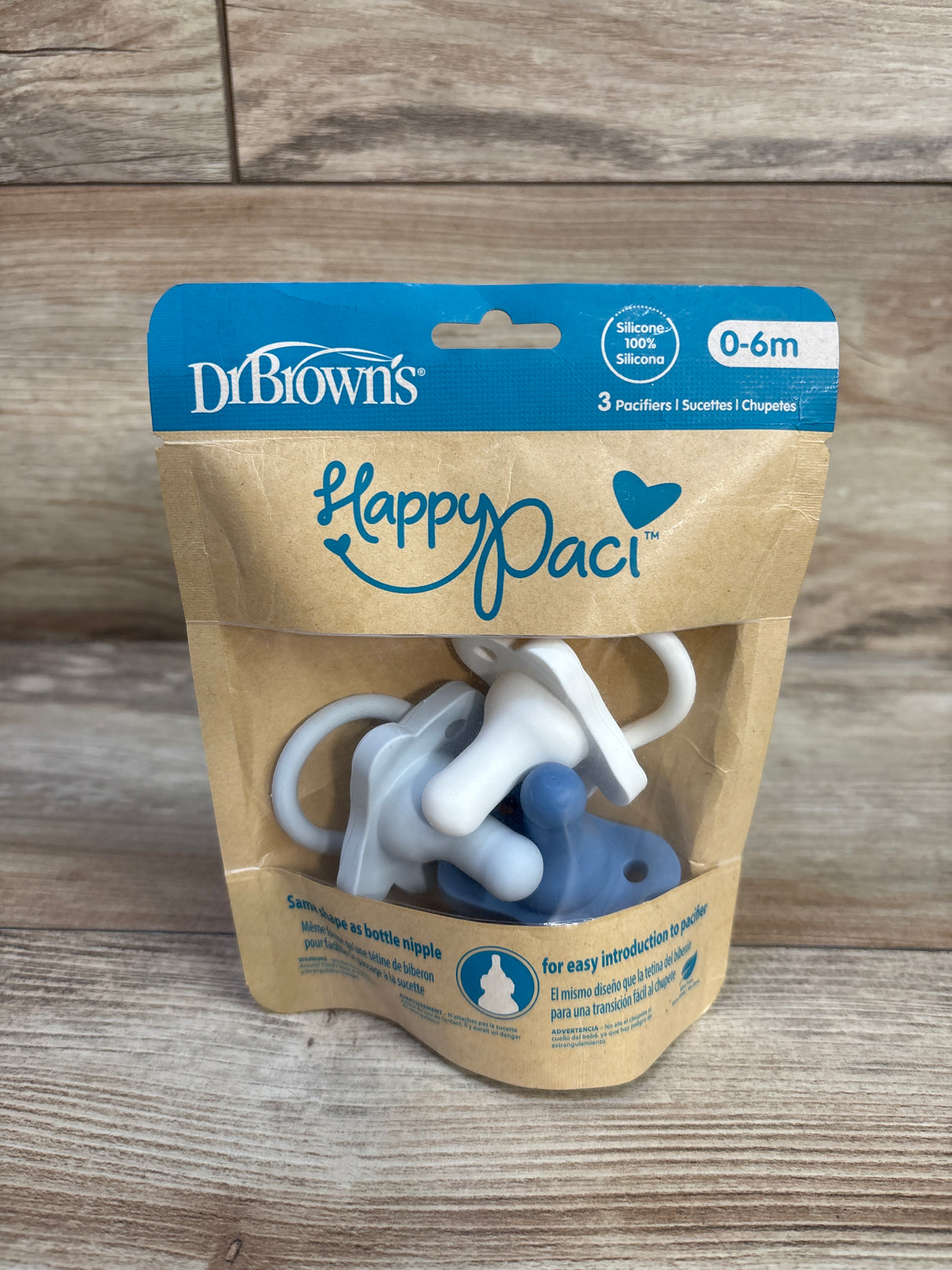 NEW Dr. Brown's 3pk HappyPaci Silicone Pacifiers Blue 0-6m
