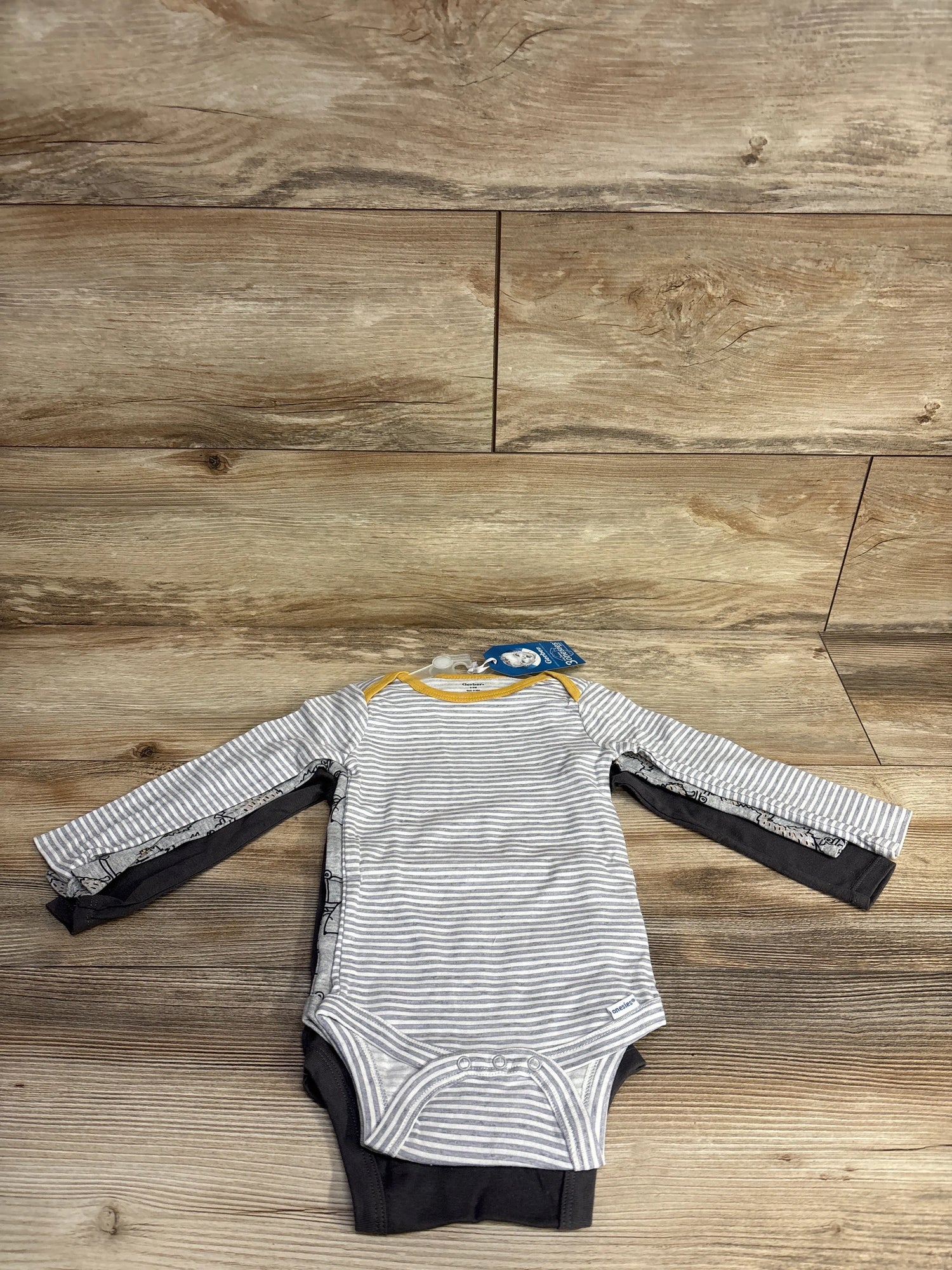 NEW Gerber 3pk Hello Little Friend Bodysuit Set Brown sz 6-9m