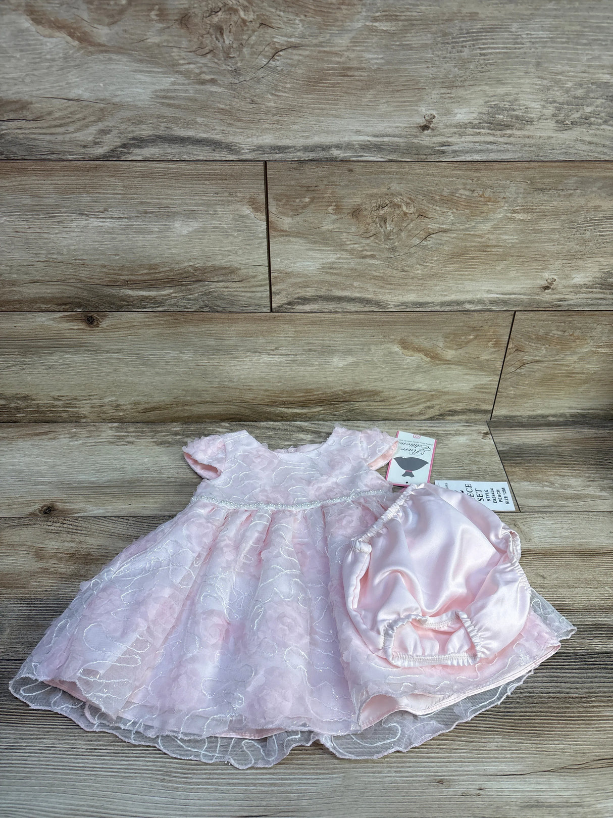 NEW Rare Editions 2pc Pearl Dress & Bloomers Set Pink sz 12m