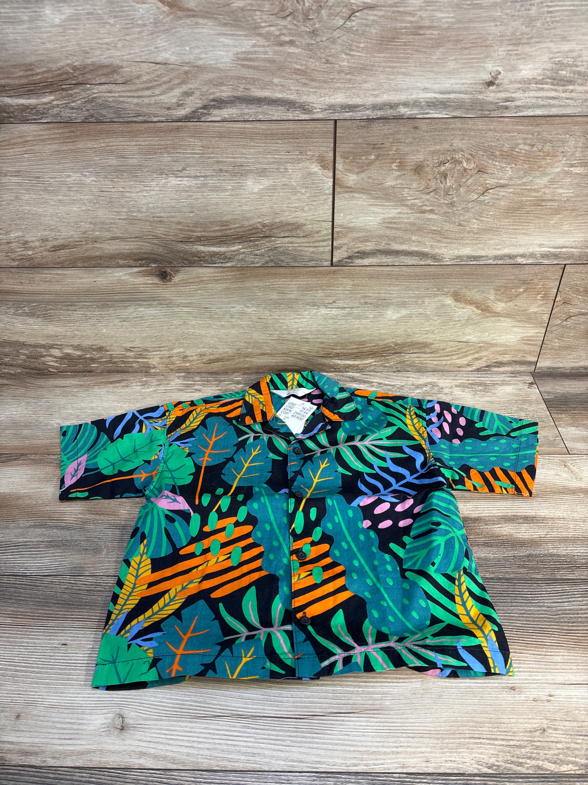 NEW H&M Leaf Print Button Up Shirt Black sz 5T