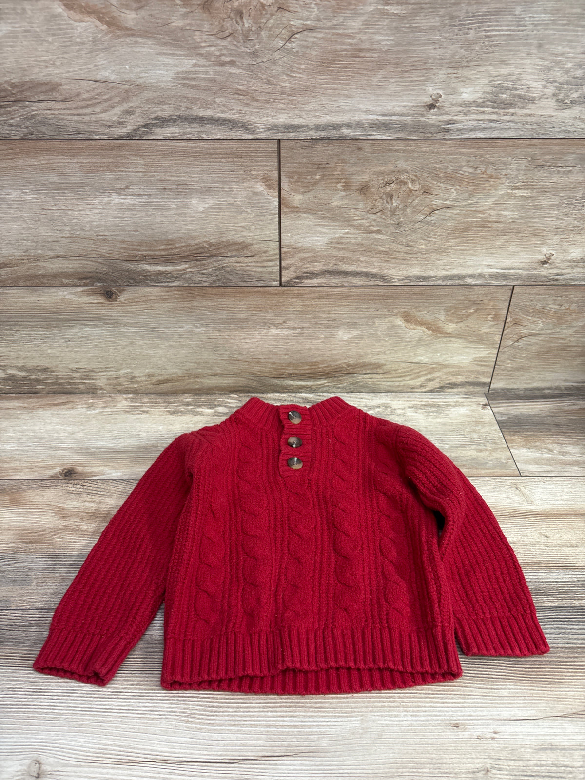 Cat & Jack Chunky Knit Henley Sweater Red sz 3T