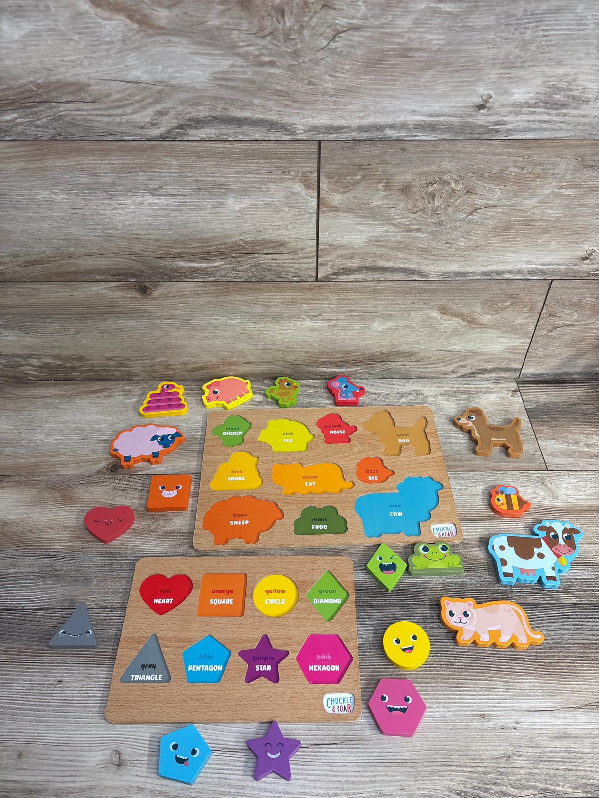 Chuckle & Roar - 2 Pack Shapes and Animals Wooden Puzzles