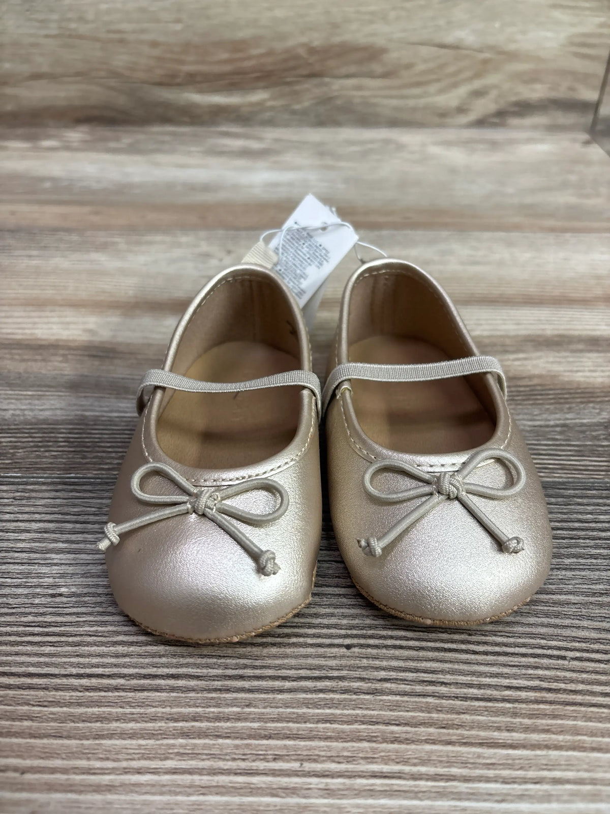 New gold metallic faux-leather baby ballet flats with bows and straps