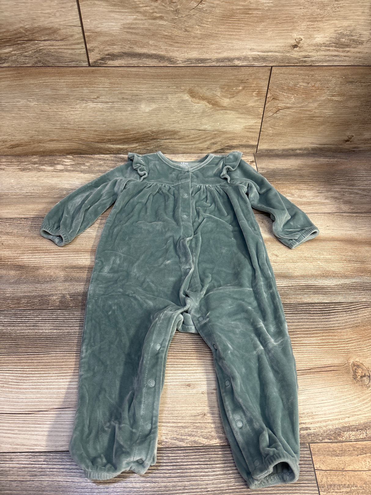 Carter's Velour Button-Front Coverall Green sz 12m