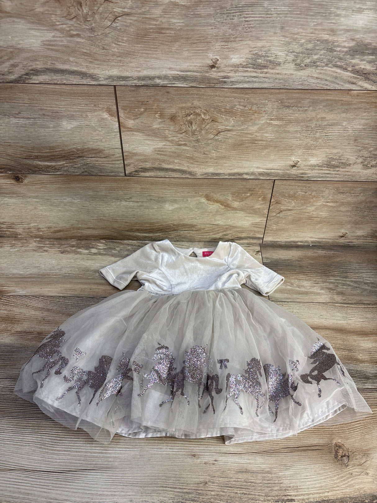 Zunie Lace Tulle Velvet Dress Beige sz 2T